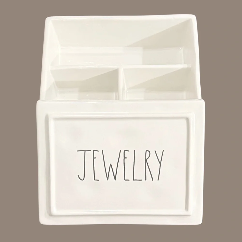 Rae Dunn Jewelry Ceramic Trinket Box with Lid Divided Organizer White - Picture 3 of 9